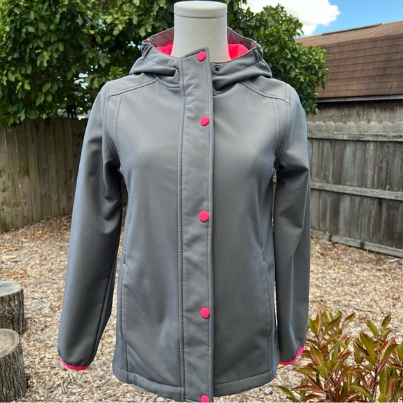 Cat and Jack Grey Pink Hooded Rain Coat - Picture 1 of 11